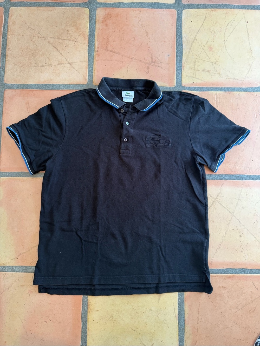 Lacoste Men's Black Polo with Light Blue Trim